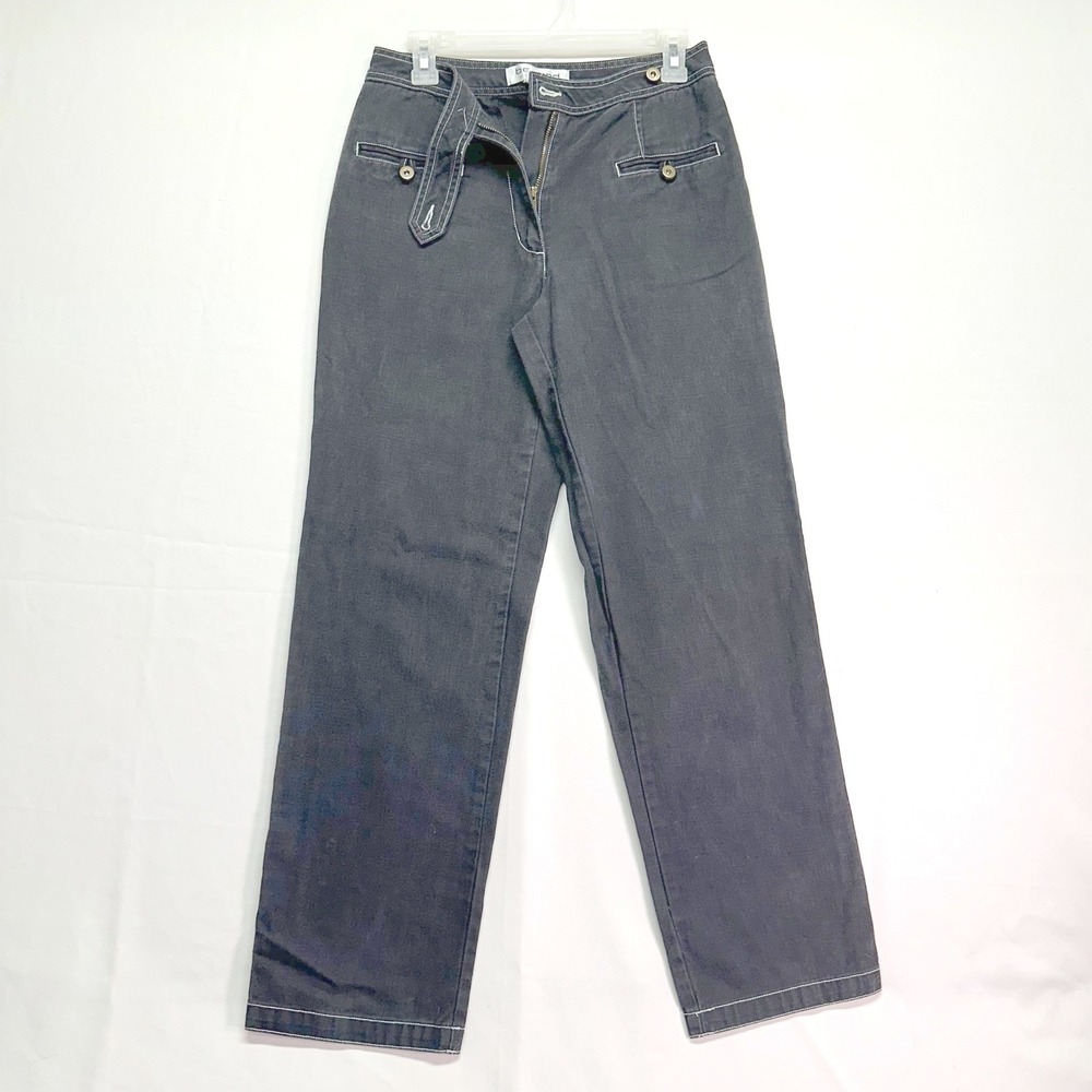 Benard Sport Womens Black Contrast Stitch Straight Leg Pants Juniors Tall Size 8